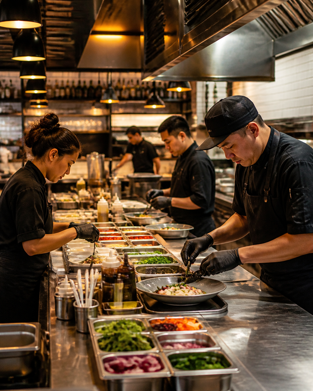 Equipe de restaurante profissional em operação padronizada